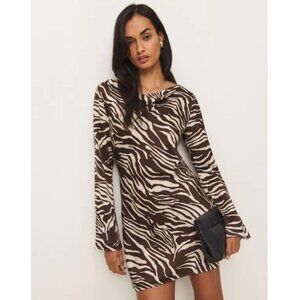 Reformation Pike Satin Long Sleeve Mini Dress Zebra Print Silk Satin XS NEW NWT